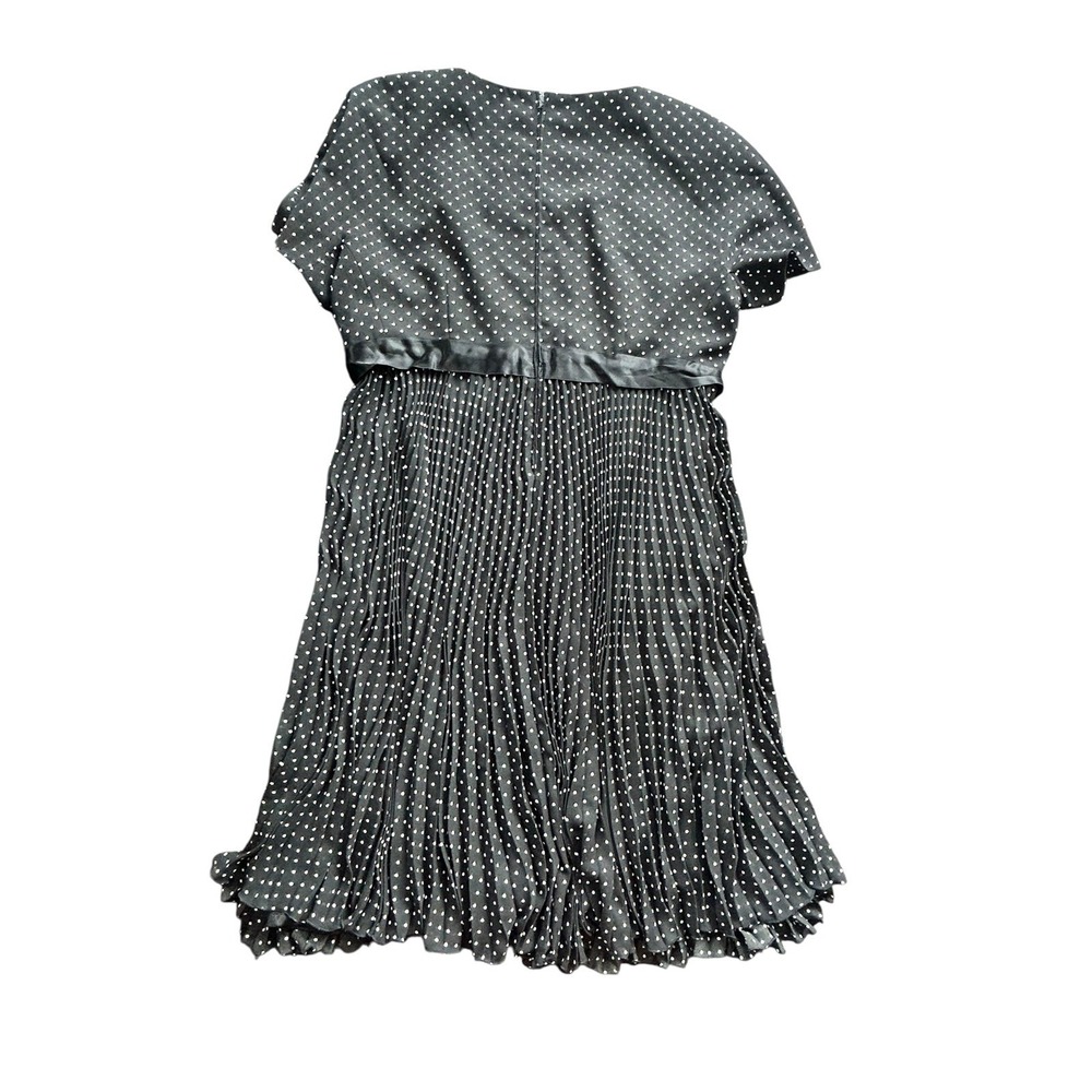 Vintage Luisa Spagnoli Black Polka Dot Pleated Midi Dress Satin Waist Tie 48